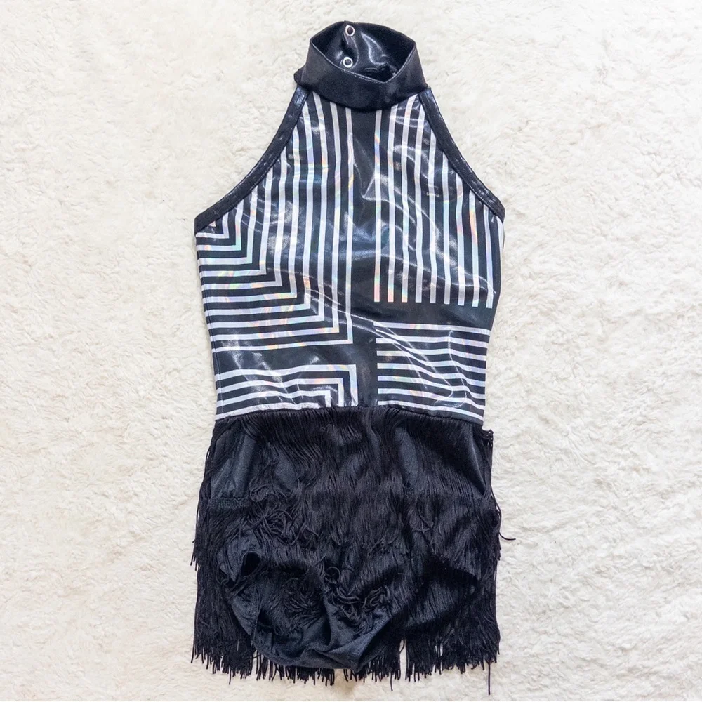 Black and White Geometric Halter Dress